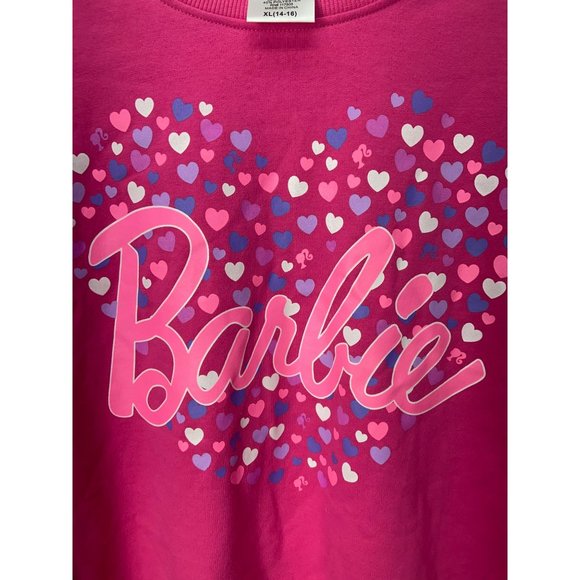 Barbie Girls Pink‎ Heart Logo Long Sleeve Pull Over Sweatshirt Size XL - Picture 6 of 7
